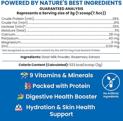 Chew + Heal Labs Goat Milk Powder for Dogs - 6oz of Nutrient Loaded Milk for Puppy, Adult, and Senior Dogs - Good for Muscle, Bone, and Heart Health - Protein Rich with No Additives - Made in the USA