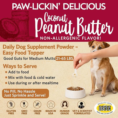 Fidobiotics Good Guts Probiotics for Dogs – Dog Probiotic Powder for Digestive Health, Gas Relief & Firmer Stools, 6B CFUs, Enzymes & Prebiotics, Medium Dogs, Puppies & Adults, Pack of 2