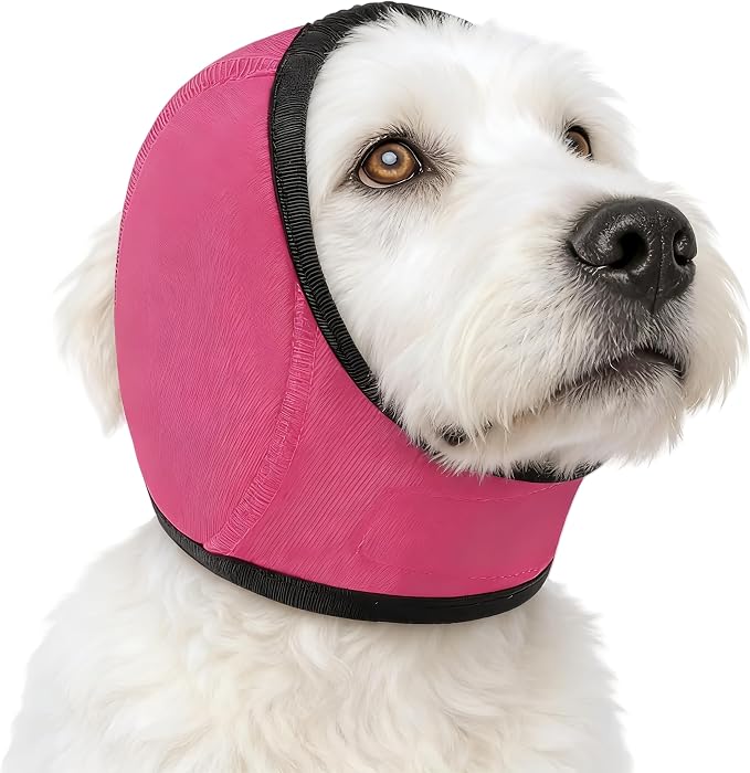 Dog Shower Cap, No Flap Ear Wraps for Dogs, Dog Ear Muffs for Bath – Waterproof Pet Ear Covers for Swimming & Noise Anxiety Relief (Pink, L(Head Circumference 18"-24"))