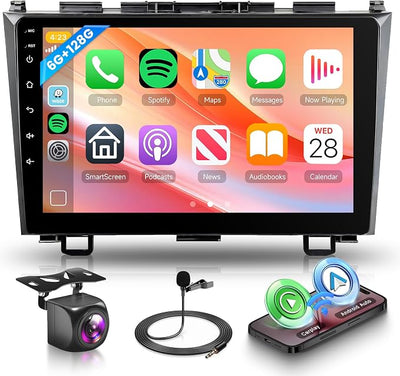 8 Core 6G+128G Android Car Radio for Honda CRV 2007-2011 with Wireless CarPlay Android Auto, 9” Touchscreen Car Stereo Mirror Link GPS WiFi Bluetooth FM RDS DSP EQ SWC Backup Camera
