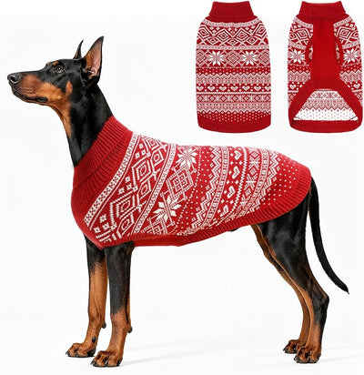 HOMIMP Dog Sweater Argyle - Warm Winter Clothes Puppy Soft Coat, Ugly Dog Sweater for Small Medium and Large Dogs, Pet Clothing Boy Girl, Red 2XL