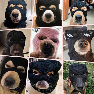 HOWWFALY Dog Halloween Christmas Costume Ear Muffs Noise Protection Knitted Dogs Ears Warm Hats Dog Robbers & Thieves Mask Funny Pet Cosplay for Medium Large Dog(Pink Mask)