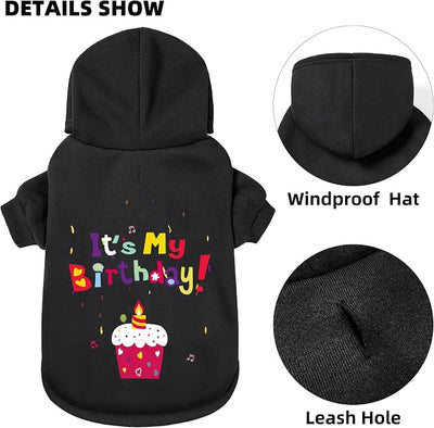 Dog Sweater Dog Hoodie Cold Weather Coat Hooded Sweatshirt for Puppies,Cats, Small Medium Large Dogs (Black(It's My Birthday), X-Large)