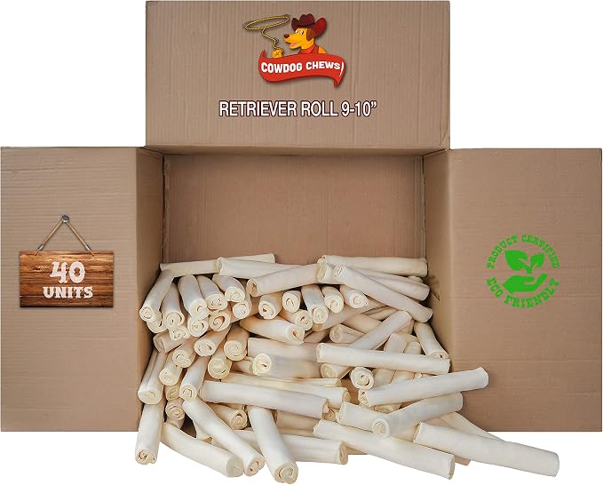 Retriever roll 9-10 inch All Natural Rawhide Product (40 Pack)