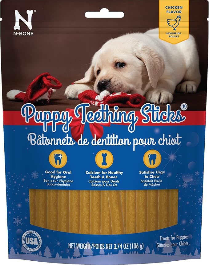 N-Bone Puppy Teething Sticks, Chicken Flavor, Natural Puppy Teething Chews & Treats, Holiday Edition, 3.74 oz
