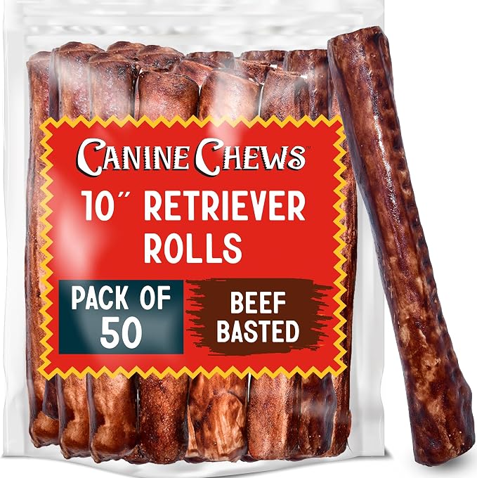 10" Beef Basted Rawhide Bones for Large Dogs (50 Pack) - Hand-Rolled Dog Rawhide Chews Basted in Beef Broth - Beef Dog Rawhide Bones Promotes Dental Health - Hand-Rolled in Beef Broth