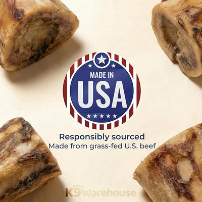 K9warehouse USA Beef Marrow Bones for Dogs – Long Lasting Dog Bones for Aggressive Chewers – All Natural Single Ingredient Beef Treats – Small, Medium, Large & XL Dogs – 3 Pack