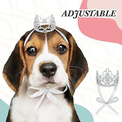 2 Pcs Dog Crown Headband Dog Tutu Dress Set Crystal Rhinestone Tiara Crown Tutu Skirt Pet Dress Costume for Puppy Birthday Party Wedding Photo Prop Costume(Small,Rose Red)