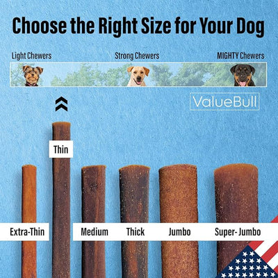 ValueBull USA Collagen Sticks for Small Dogs, 6 Inch Thin Chews, Natural Dog Treats, 400 Count Wholesale Pack - Promotes Joint, Skin & Coat Health with Glucosamine and Chondroitin