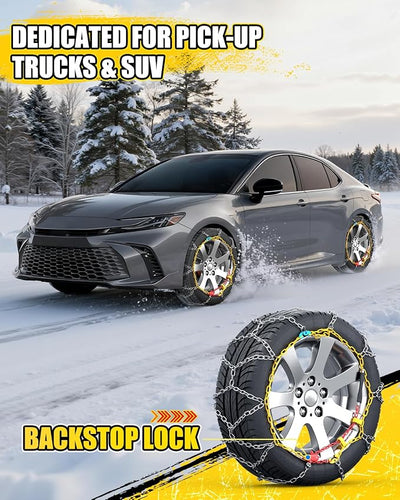 Snow-Chains Easy Install Tire-Chains, One-Pull Fit Design Tire Snow Chains for Passenger Cars, Sedan, SUVs, Emergency Winter Tire Traction Car Tires 235 245 255 275 - Set of 2 (KN140)