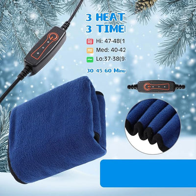 Tuanse 2 Pcs USB Heated Blanket 25"x35" Small Portable 5v 3 Setting Electric Blanket with Timer and Temperature Controller Winter Wearable Recharge Throw for Travel Home(Navy Blue)