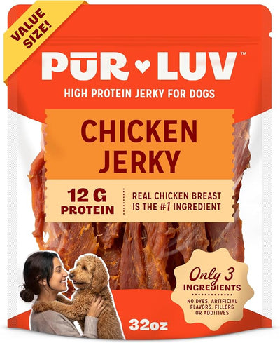 Pur Luv Chicken Jerky Dog Treats, Made with 100% Real Chicken Breast, 32 Ounces, Healthy, Easily Digestible, Long-Lasting, High Protein, Satisfies Dog's Urge to Chew