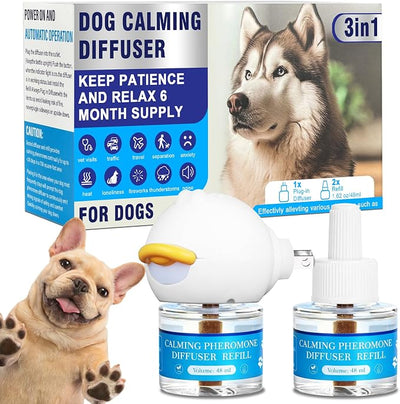 Dog Calming Diffuser, Dog Pheromone Diffuser for Dogs, Plug-in Calming Kit for Barking, Chewing, Pee Accidents, Thunderstorms, Travel & New Home, 700 Sq Ft, 1 Plug-in + 2 Refills