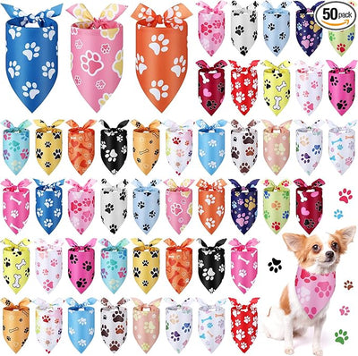 Abbylike 50 Pcs Paw Print Dog Bandanas Bulk Cute Footprint Bandanas for Dogs Triangle Kerchief Bib Scarf for Pets National Dog Day Party Costume Photo Props Accessories Pet Shops (31.5 x 21.7 x 21.7)