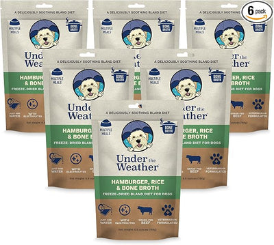Under the Weather Easy to Digest Bland Dog Food Diet for Sick Dogs | Contains Electrolytes | Gluten Free, Freeze Dried 100% Human Grade Meats | 6 Pack - Rice, Hamburger & Bone Broth