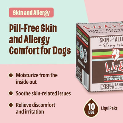 Licks Skin & Allergy Support - Allergy Gel for Dogs - Omega 3 Fish Oil, Turmeric & Vitamin C - Skin Moisture & Coat Support - Fish Flavor - 10 Count