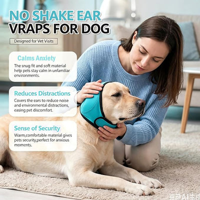 Dog Ear Cover for Hematoma,Bathing,Grooming,Drying,Fashion No Shake Ear Wraps for Dogs Ear Muffs Noise Protection Anxiety Relief,Waterproof Dog Calming Hoodie Shower Cap(Light Blue,M)