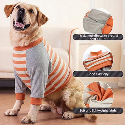 FUAMEY Dog Recovery Sleeve with Elbow Protector,Dogs Shirt Stop Licking Joints,Pet Long Sleeve Suit Protecting Dog's Front Leg Arm Wounds Cover Skin Conditions Orange Stripes L