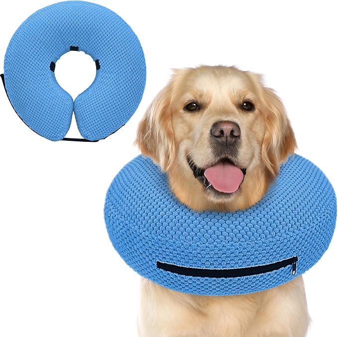 Inflatable Dog Cone Collar for Dogs to Stop Licking, Dog Donut Collar After Surgery, Soft Pet Cone for Small Medium Large Dogs Blue 02 XL