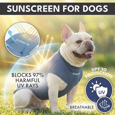 Spark Paws Sunblock Dog T-Shirt, SPF30 Protection, Lightweight Breathable Quick Dry for Dogs with Sensitive Skin - Navy Blue & Dark Grey (Set of 2) - Size M