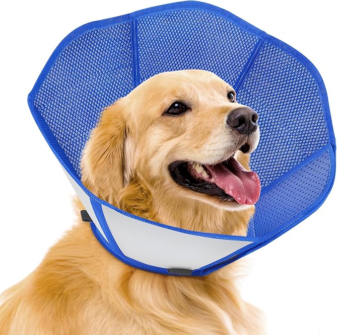 Upraded Dog Cone Collar After Surgery, Adjustable Soft Dog Cone, Soft Inner & Sturdy Protective Recovery Elizabethan Collar for Dogs to Stop Licking Wounds (S)