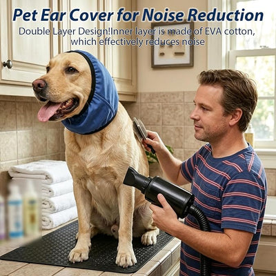 Adhiper Waterproof Dog Ear Muffs & No Shake Ear Wraps for Swim, Bath, Drying, Grooming, Dog Ear-Covers for Sound Noise Protection & Anxiety Relief - Head Circle 15.8-21.7in (Blue/L)