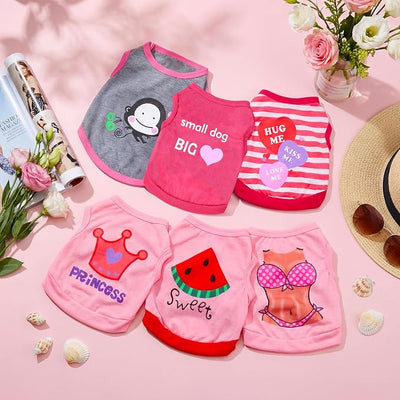 6 Pieces Dog Shirt Puppy Sweatshirt Pet Sleeveless Vest Dog Clothes Doggy Female Apparel for Small to Medium Dogs Puppy Cat(Cute Patterns,XS Size)