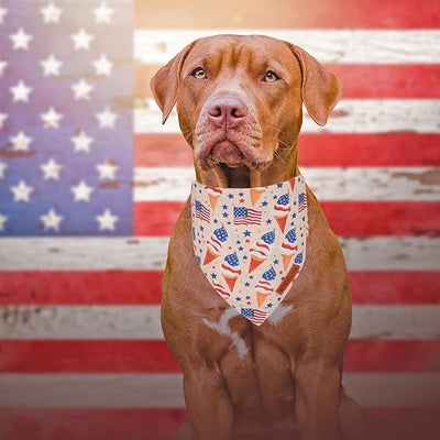 ADOGGYGO American Flag Dog Bandana, Ice Cream Hamburg Flag Pet Scarf, Premium Durable Fabric, Patriotic 4th of July Bandanas for Small Dogs Pets (Small)