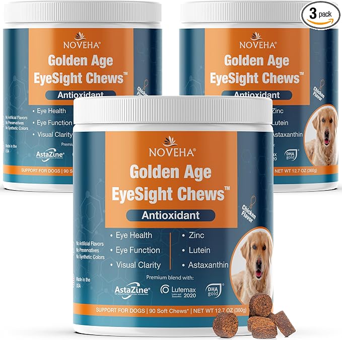 Eye Supplement for Dogs - Vision Support with Lutein + Vitamin C & Astaxanthin Antioxidants - Dog Vitamins for Eyes + Fish Oil for Omega 3 EPA - Made in USA - 90 Soft Chews (3 Pack)