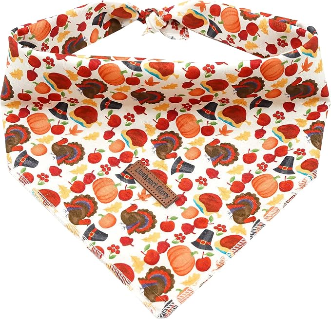 Lionheart glory Turkey Dog Bandanas Fall 1 Pack Washable Soft Dog Scarf, Square Adjustable Girl or Boy Dog Bandanas for Medium Large Dogs Holiday