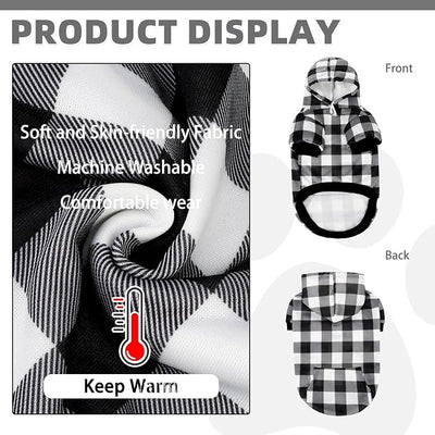 KOOLTAIL Plaid Dog Hoodie for Small Medium Large Dogs - Pet Clothes Sweater with Hat and Pocket for Cold Weather Winter, Warm Soft Hooded Sweatshirt Coat Outfit for Puppy Cats Girls Boys White XL