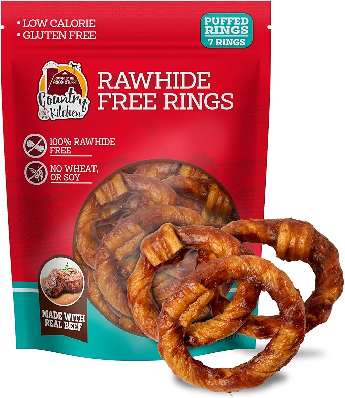 Rawhide Free Beef Rings Dog Chews, Made with Real Beef, Highly Digestible, Gluten Free, 7 Count