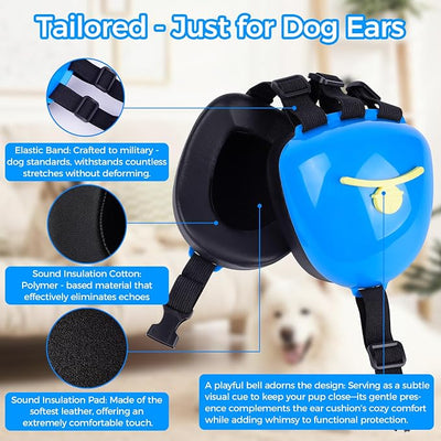 New Dog Ear Muffs for Noise Protection - 30dB NRR Dog Headphones, Noise Cancelling Hearing Protection Against Thunder/Fireworks/Vacuums, Upgraded Design with Bell Accent (Blue, Small)