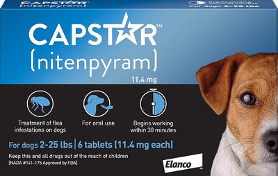 Capstar (Nitenpyram) Fast-Acting Oral Flea Treatment for Dogs 2-25 Lbs, Vet-Recommended Medication Tablets, Flea Tablets for Dogs Start Killing in 30 Minutes, 6 Doses