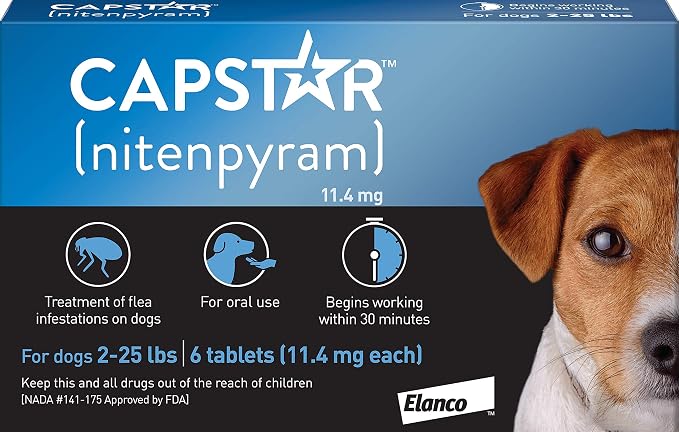 Capstar (Nitenpyram) Fast-Acting Oral Flea Treatment for Dogs 2-25 Lbs, Vet-Recommended Medication Tablets, Flea Tablets for Dogs Start Killing in 30 Minutes, 6 Doses