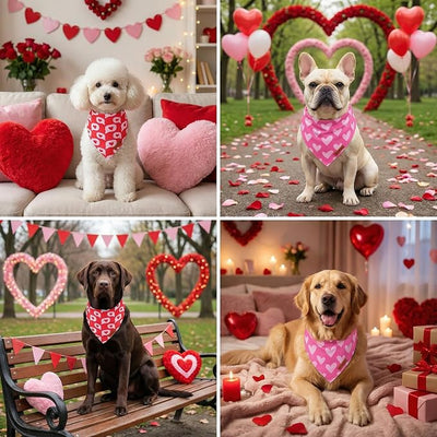 PTDECOR Valentine Dog Bandana, Reversible Love Letter Heart Valentine Pet Scarf, Premium Durable Fabric, Red Pink Bandanas for Small Dogs Pets (Small)