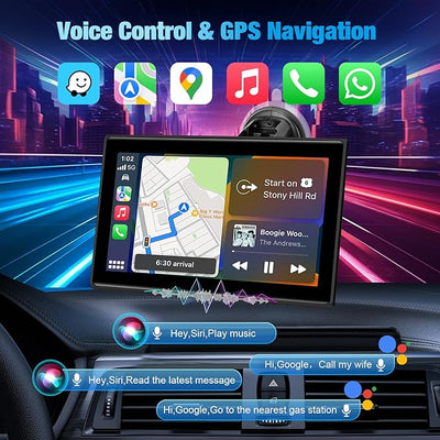 7" Portable Wireless CarPlay Screen for Car – Apple CarPlay & Android Auto, HD Touch Screen Car Stereo, Bluetooth, GPS Navigation, Voice Control, Plug-and-Play with FM/AUX/Mirror Link (Black)