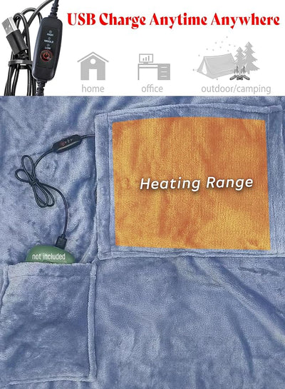 Kirkwood Kitchen Heated Blanket with USB Power, Soft Portable Outdoor Blanket, Stadium Blanket, Picnic Blanket, for Traveling, Camping, Hiking & Outdoor Activities or Wheelchair Use, Washed Blue
