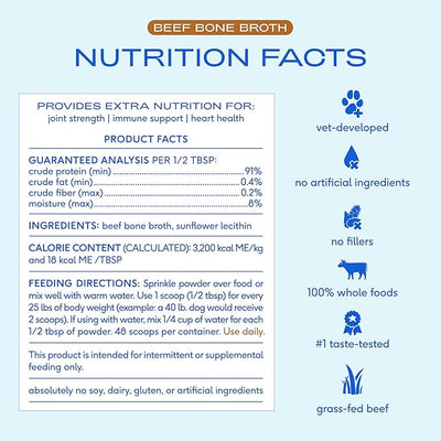 Native Pet Bone Broth for Dogs and Cats - Made with Real Beef Bone Broth, Dog Food Toppers for Picky Eaters - Provides Extra Hydration & Nutrition for Joint Strength, Immunity & Heart Health-96 Scoops