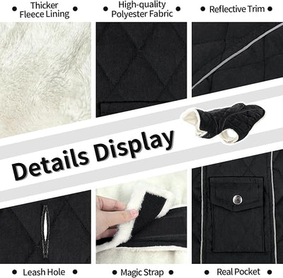 Malier Dog Winter Coat, Windproof Dog Cold Weather Coats with Real Pocket, Winter Extra Warm Pet Coat Fleece Jacket Reflective Clothes for Small Medium Large Dogs and Puppy (Black, X-Small)