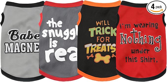 Elevate Your Pet's Seasonal Style with Playful Panache: 4-Piece Set of Dog Shirts Featuring Hilarious Printed Patterns for Airy Comfort in Summer and Fall Classic Set 1 X-Small