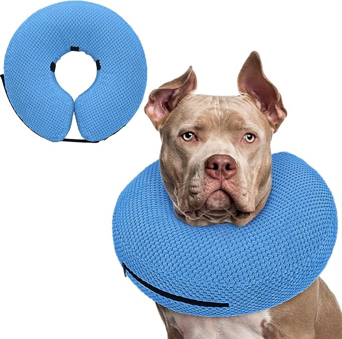 Inflatable Dog Cone Collar for Dogs to Stop Licking, Dog Donut Collar After Surgery, Soft Pet Cone for Small Medium Large Dogs Blue 02 XXL