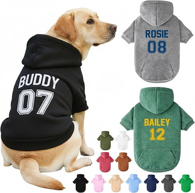 Personalized Dog Hoodie with Name/Text, Custom Embroidered or Printed Dog Sweater, Warm Winter Hoodie for Puppies, Cute Birthday Outfit, Unique Gift for Pet Lovers, A3