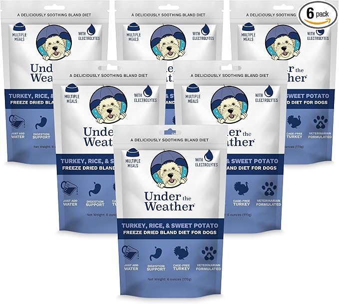 Bland Diet for Dogs | Easy to Digest for Sick Dogs |Always Be Ready| Contains Electrolytes - All Natural Freeze Dried 100% Human Grade Meats| 6 Pack- Rice Turkey & Sweet Potato - 6oz