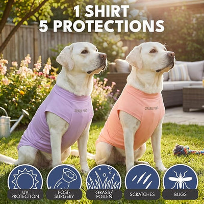 Spark Paws Sunblock Dog T-Shirt, SPF30 Protection, Lightweight Breathable Quick Dry for Dogs with Sensitive Skin - Purple & Peach (Set of 2) - 5XL