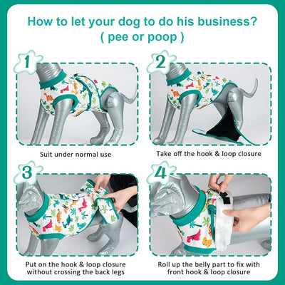 Dog Surgery Recovery Suit,Female Male Dog Onesie for Spay Neuter,Substitute E-Collar & Cone,Anti-Licking Breathable Onesie for Small Medium Large Dogs,Dinosaur L