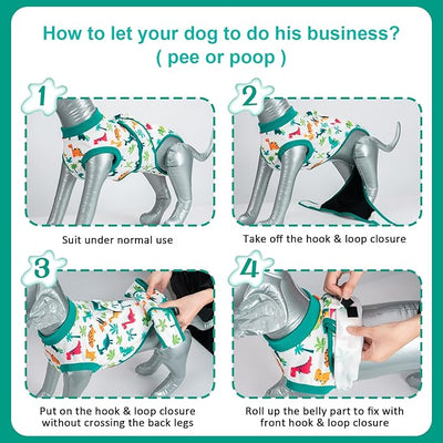 Dog Surgery Recovery Suit,Female Male Dog Onesie for Spay Neuter,Substitute E-Collar & Cone,Anti-Licking Breathable Onesie for Small Medium Large Dogs,Dinosaur S