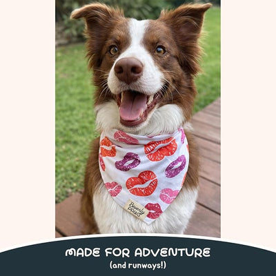 Snap-On Dog Bandana for Small Medium Large Pets, Dogs Cats Adjustable Handkerchief Scarf for Girl & Boy, Funny Cute Puppy Apparel & Accessories (Kisses, X-Large)
