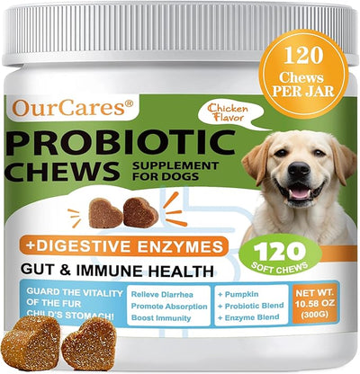 Probiotics for Dogs - Dog Probiotics for Digestive Health - 40 Billion CFU Dog Probiotic FOS Enzymes Pumpkin - Daily Gut Health for Sensitive Stomach Diarrhea Relief, Chicken Flavor, 120Ct
