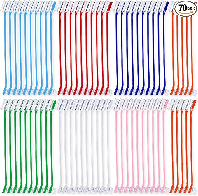 Dog Toothbrush Bulk Dual Headed Dental Brushes Dogs Tooth Brushing Kit Long Handle Pet Tooth Brush for Puppy Large Small Cats and Most Pets Teeth Cleaning Dental Supplies(70 Pcs,Colorful)